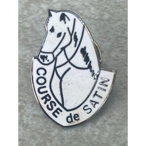 Vintage Course de Satin Horse Race Festival  Hat Lapel Pins White Stallion Signe